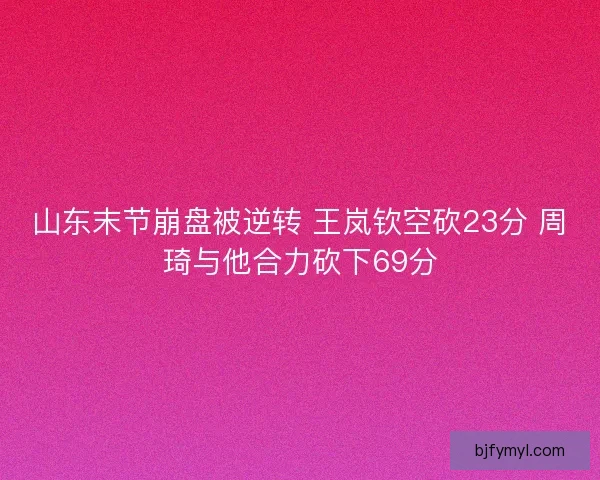 山东末节崩盘被逆转 王岚钦空砍23分 周琦与他合力砍下69分